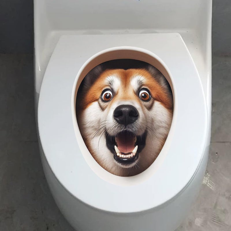 Iprokiu Cute Animal Toilet Sticker Waterproof 3D Funny Dog Cracking Toilet Seat Lid Decal Bathroom Wall Sticker Squirrel Toilet Lid Decal Home Decoration (Brown Dog) - Image 1
